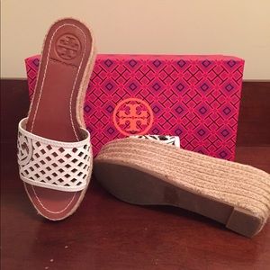 White Tory Burch Slip on Wedge Sandal